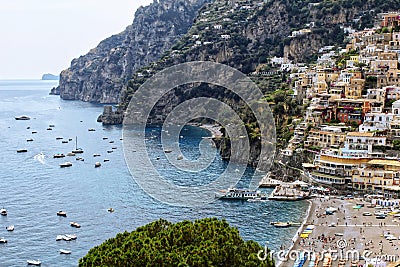 Positano beach - amalfi coast aerial view Stock Photo