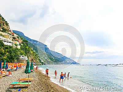 Positano, Italy - September 11, 2015: The people resting at Positano, Italy along the stunning Amalfi Coast. Editorial Stock Photo