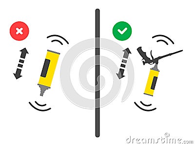 Position of the balloon during shaking. Right and wrong use of mounting tool. Vector Vector Illustration