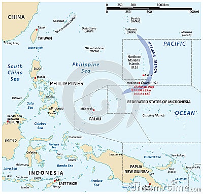 Position map of the Mariana Trench in Oceania Vector Illustration