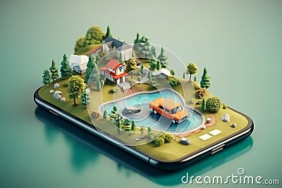 travel location direction navigation mobile position phone point map gps. Generative AI. Stock Photo