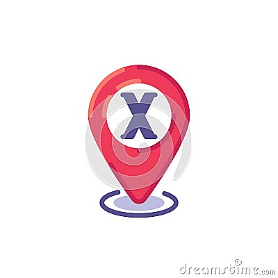 Position X map pointer flat icon Vector Illustration