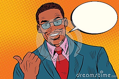 Positive African businessman showing thumb direction Vector Illustration