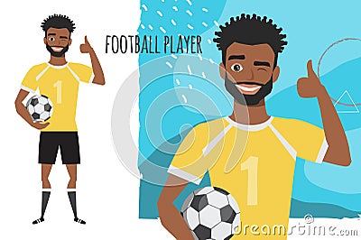 Positive black african american soccer player smiling and recommended. Vector Illustration