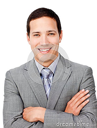 Positive businessman with folded arms Stock Photo