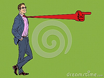 Positive businessman male, tie direction pointer gesture Vector Illustration