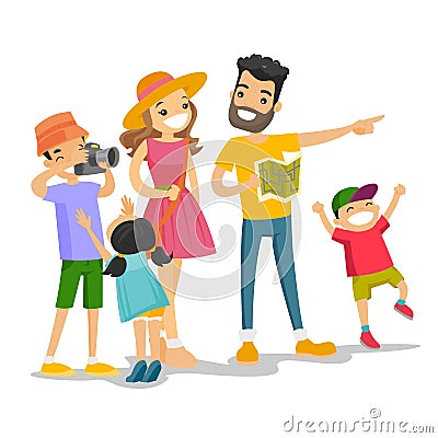 Positive caucasian white family traveling together Vector Illustration