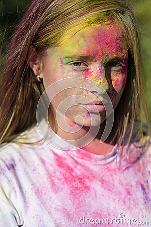 Positive and cheerful. fashion youth party. Optimist. Spring vibes. child with creative body art. colorful neon paint Stock Photo