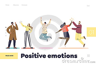 Positive emotion concept of landing page with people cheering happy giving high five celebrating Vector Illustration