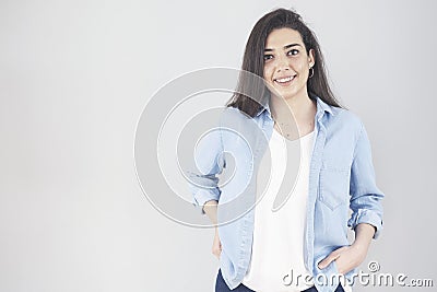 Positive human emotions. Headshot of happy emotional young woman girl. Stock Photo