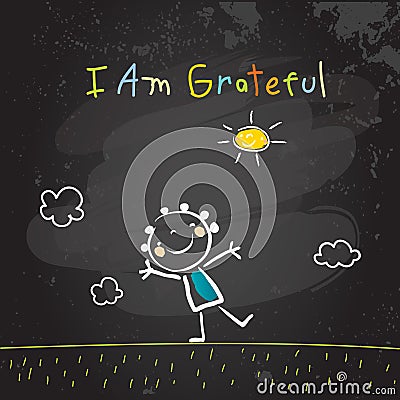 Positive kids affirmations, I am grateful Vector Illustration