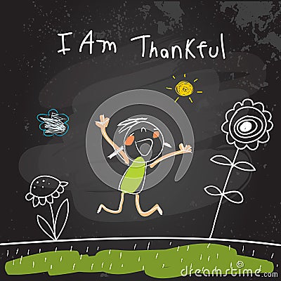 Positive kids affirmations, I am thankful Vector Illustration
