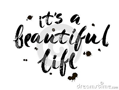 Positive life quote `It`s a beautiful life`. Hand drawn calligraphic lettering isolated on white background. Modern brush Stock Photo