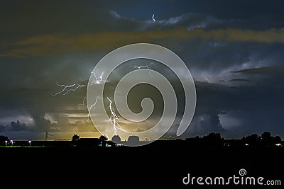 Branched positive lightning strike near the dutch coast Stock Photo