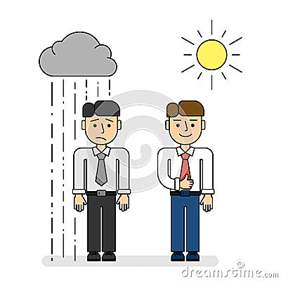 Positive and negative businessmen. Vector Illustration