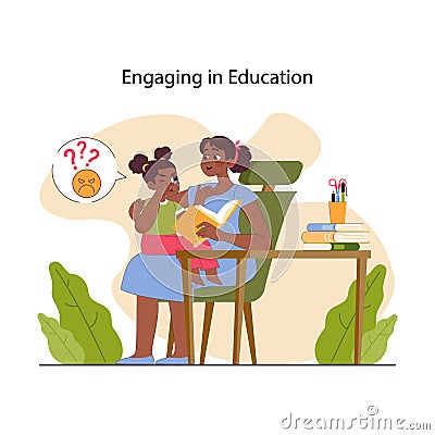 Positive parenting. Children upbringing and education with parental Cartoon Illustration