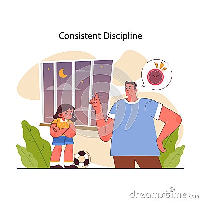 Positive parenting. Nurturing of your child's responsibility. Kid learning Vector Illustration