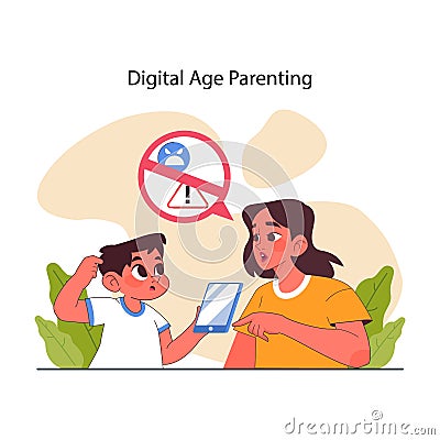 Positive parenting. Nurturing of your child's responsibility. Kid learning Vector Illustration