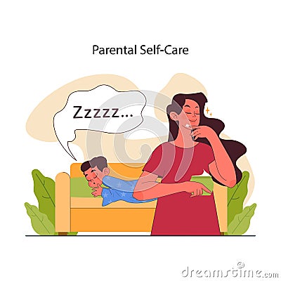 Positive parenting. Nurturing of your child's responsibility. Kid learning Vector Illustration