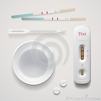 Positive pregnancy tests set, on white. Vector Illustration