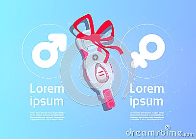 Positive Prenancy Test With Red Ribbon Bow On Background With Copy Space Vector Illustration