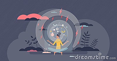 Positive psychology as calm attitude for inner peace tiny person concept Vector Illustration