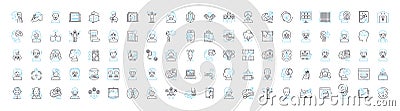 Positive psychology vector line icons set. Hope, Optimism, Happiness, Resilience, Motivation, Gratitude, Self-Esteem Vector Illustration