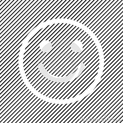 Positive smiley icon on black striped background, outline design. Vector Cartoon Illustration