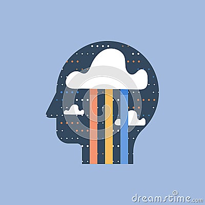 Mindfulness and positive thinking, brainstorm concept, creativity and imagination, happiness and good mood Vector Illustration