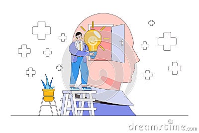 Positive thinking mindset, optimistic or good attitude bring success to work, always have solution in mind for any issues concepts Vector Illustration