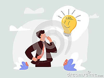 Positive thinking, optimistic mindset or good attitude to success in work, always get idea to solve any problems concept Vector Illustration