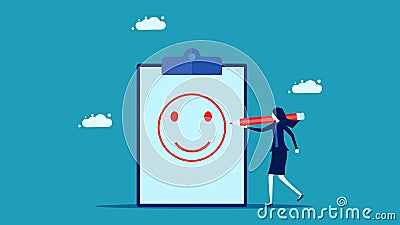 Positive thoughts. A business woman draws a smiling face Vector Illustration