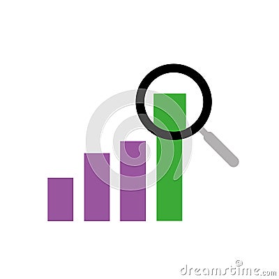 Positive trend bar chart and magnifier showing growth Stock Photo
