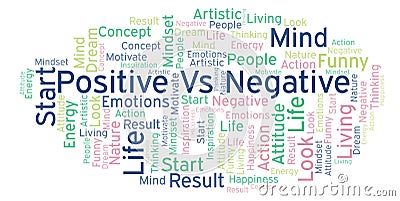 Positive Vs Negative word cloud, made with text only. Stock Photo