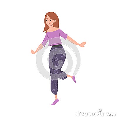 Positive Woman Character Hopping with Smiling Face Feeling Euphoric and in High Spirits Vector Illustration Vector Illustration