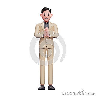 Positive Young Businessman greeting with Namaste gesture Cartoon Illustration