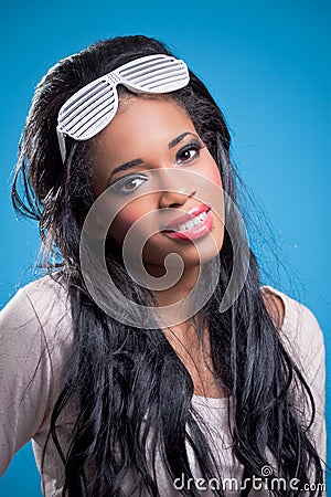 Positive young woman, wearing fancy sunglasses Stock Photo