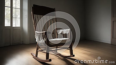 A possessed rocking chair moving on its own in an empty room Stock Photo