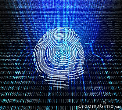 Access and security data analysis for human biometric identification. Digital fingerprint machine verification. 3d illustration Stock Photo