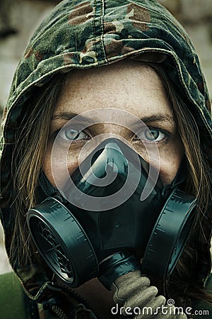 Post apocalypse female survivor Stock Photo