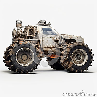 Post-apocalyptic Futuristic White Truck With Large Tires Stock Photo