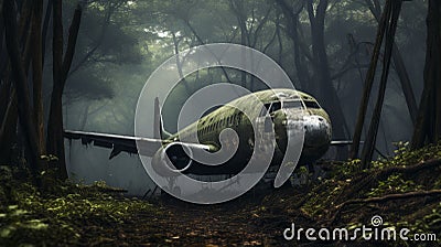 Post-apocalyptic Plane In Forest: A Distinctive Nose Artwork By Michael Komarck Stock Photo