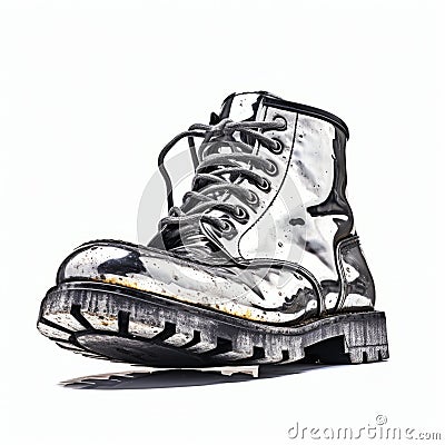 Post-apocalyptic Silver Boot On White Background Stock Photo