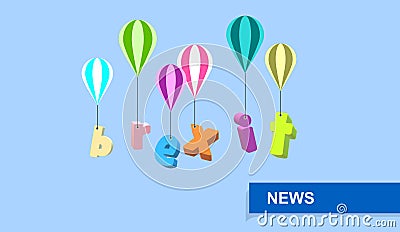 Hot air balloons and flying letters, colorful. Creative design of the international Brexit conflict, Post-Brexit as it is popularl Stock Photo