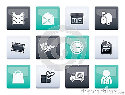 Post, correspondence and Office Icons over color background Vector Illustration