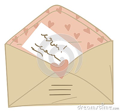 Post envelope with love letter, valentines day Vector Illustration