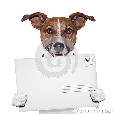 Post envelope mail stamp dog Stock Photo