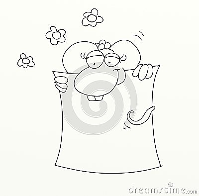 Post held by a mouse blank ticket where you can write what you wantwith flowers. Stock Photo