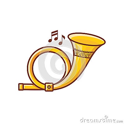 Post horn. Musical instrument for kid. Baby toy. Vector Illustration