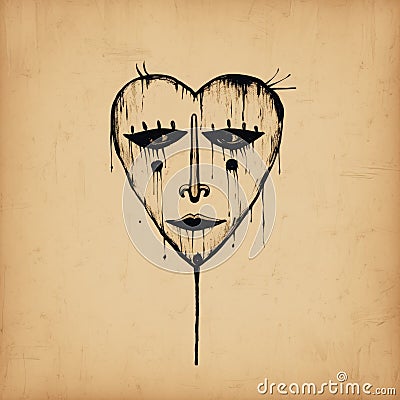 Post-impressionism Minimalist Illustration: Love, Evil, And Dark Pen Mask Cartoon Illustration